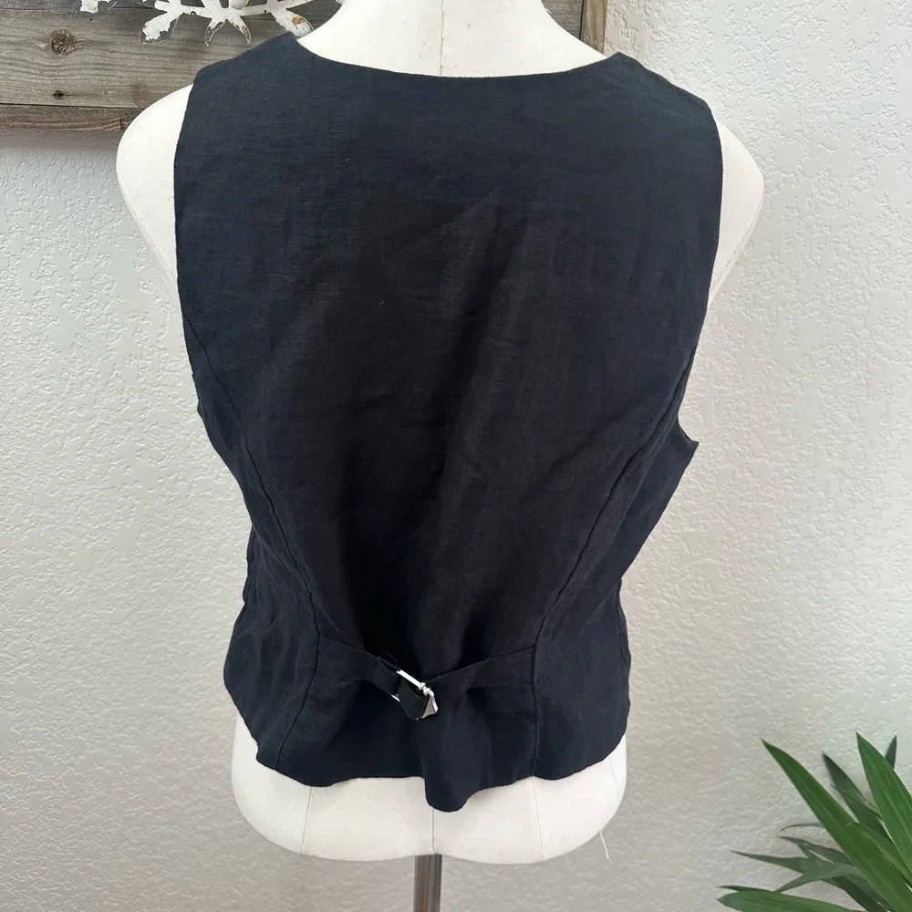 J. Crew Black Sleeveless Button down linen Blouse vest ladies 10 NWT‎